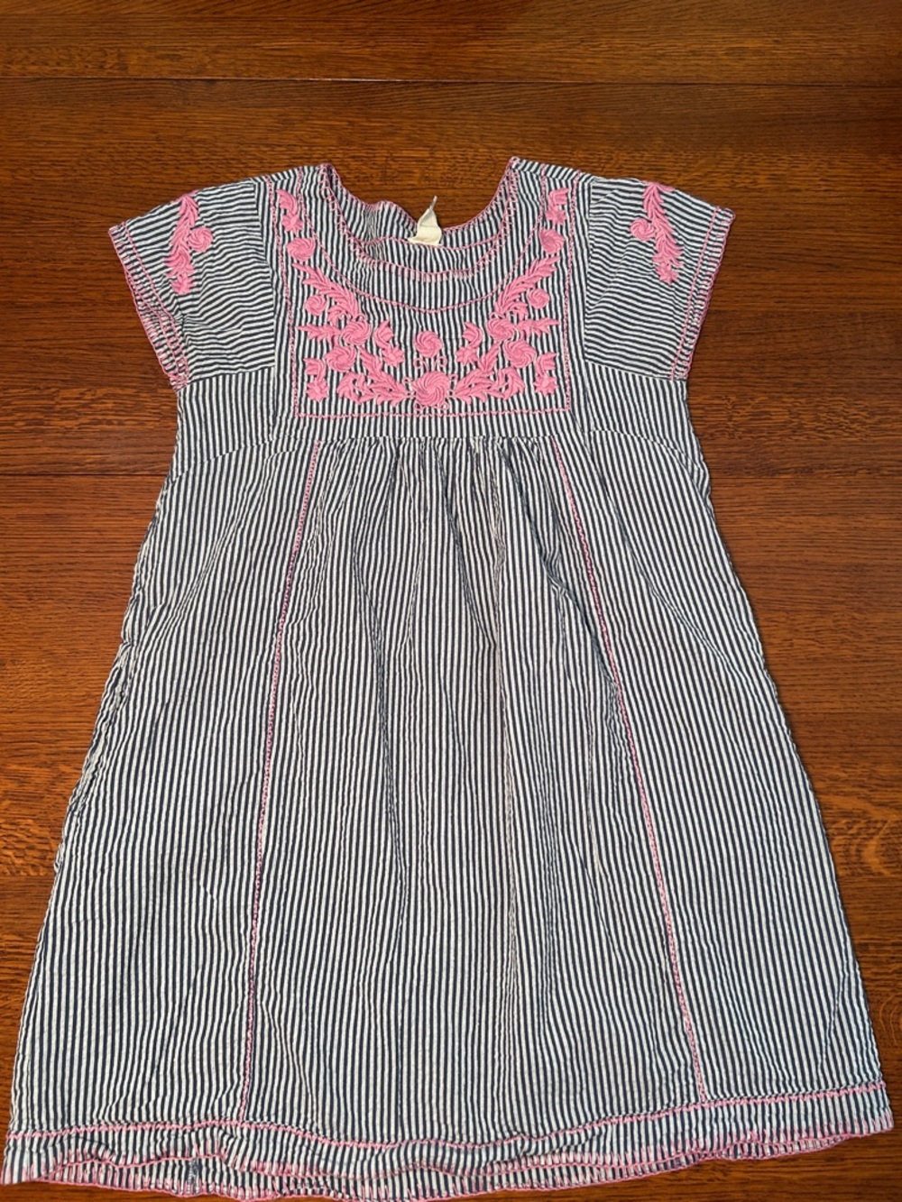 Striped Mini Dress with Pink Embroidery